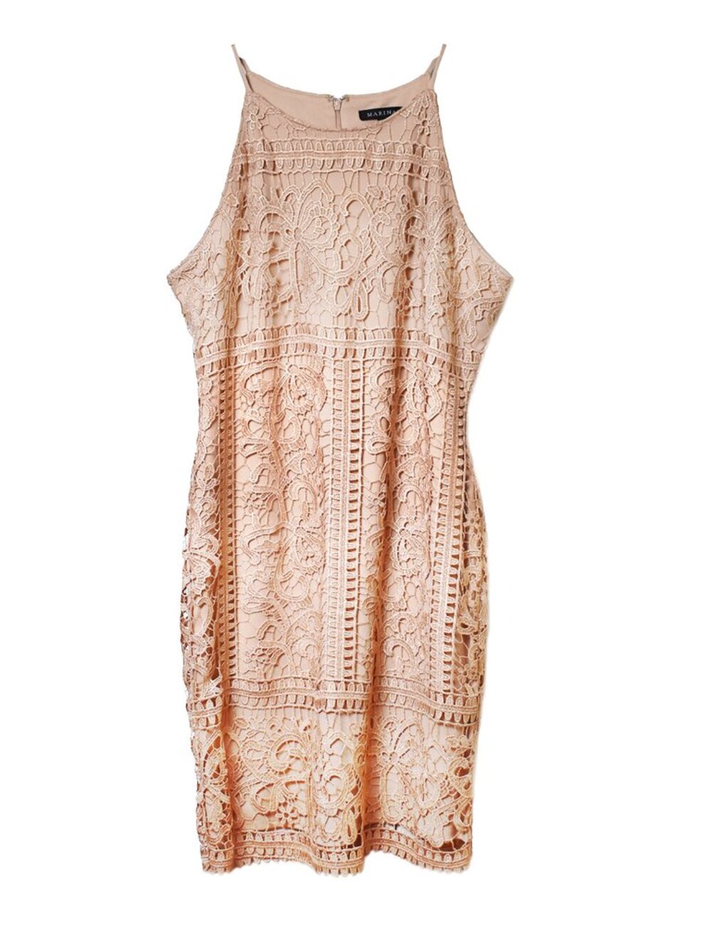 Marina Dress Guipure Lace Sexy Bodycon Sleeveless Frock, Peach, Size 14 NEW - Picture 4 of 6